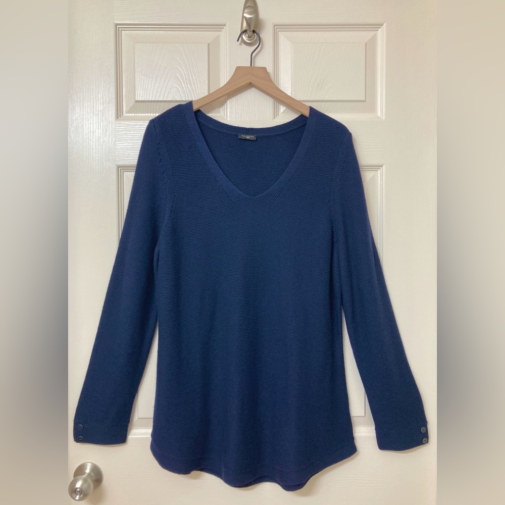 Talbots Navy Blue Scoop Neck Cotton Knit Tunic Sweater XL Coastal Minimalist